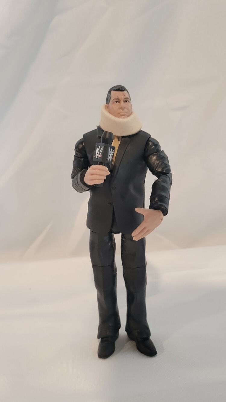 Custom WWE Mattel Vince McMahon Action Figure Black Suit Microphone Neck Brace